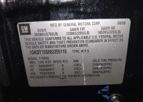 2008 GMC Envoy Sle z USA, uszkodzony, nr VIN 1GKDT13S882255110